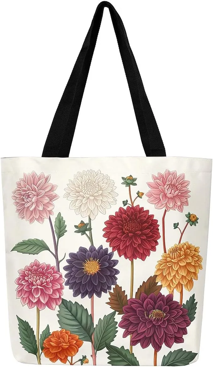 Mushroom Canvas Tote Bag for Women,Botanical Reusable Grocery Shoulder Bag Plant Leaves Travel Toiletry Bag