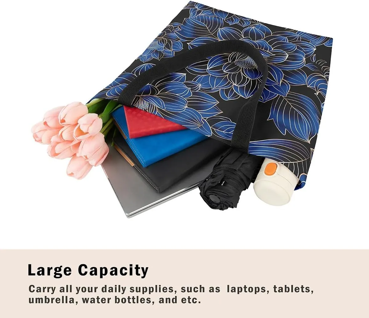 Mushroom Canvas Tote Bag for Women,Botanical Reusable Grocery Shoulder Bag Plant Leaves Travel Toiletry Bag