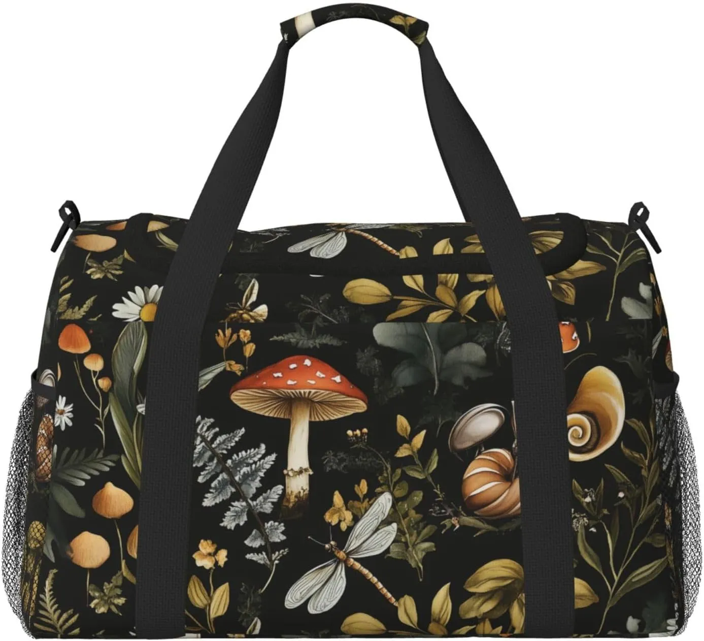 Mushroom Insect Plant Duffle Bag Foldable Travel Tote Bag Carry On Large Weekender Overnight Bags Waterproof Gym Bag For Women Men