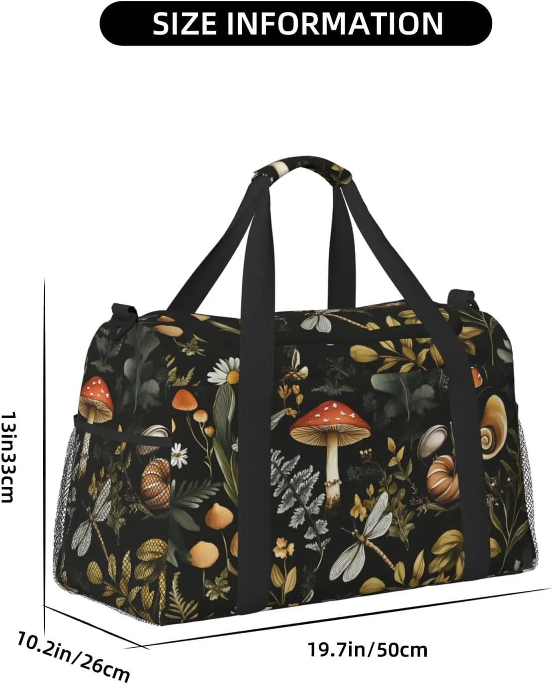 Mushroom Insect Plant Duffle Bag Foldable Travel Tote Bag Carry On Large Weekender Overnight Bags Waterproof Gym Bag For Women Men