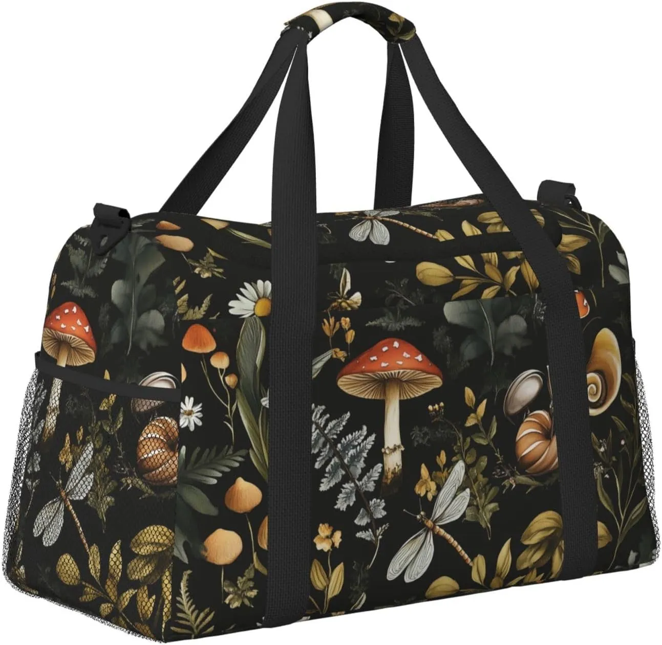 Mushroom Insect Plant Duffle Bag Foldable Travel Tote Bag Carry On Large Weekender Overnight Bags Waterproof Gym Bag For Women Men