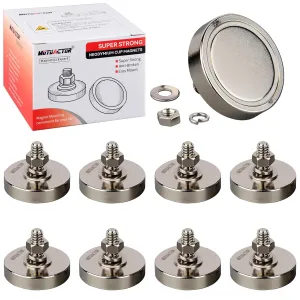 MUTUACTOR 92lbs Neodymium Cup Magnets,1/4-20” Male Threaded Powerful Rare Earth Magnets,8pcs Anti-Broken Heavy Duty Magnets with Bolts Nuts for Camera Mount LED Lightings Outdoor Brackets