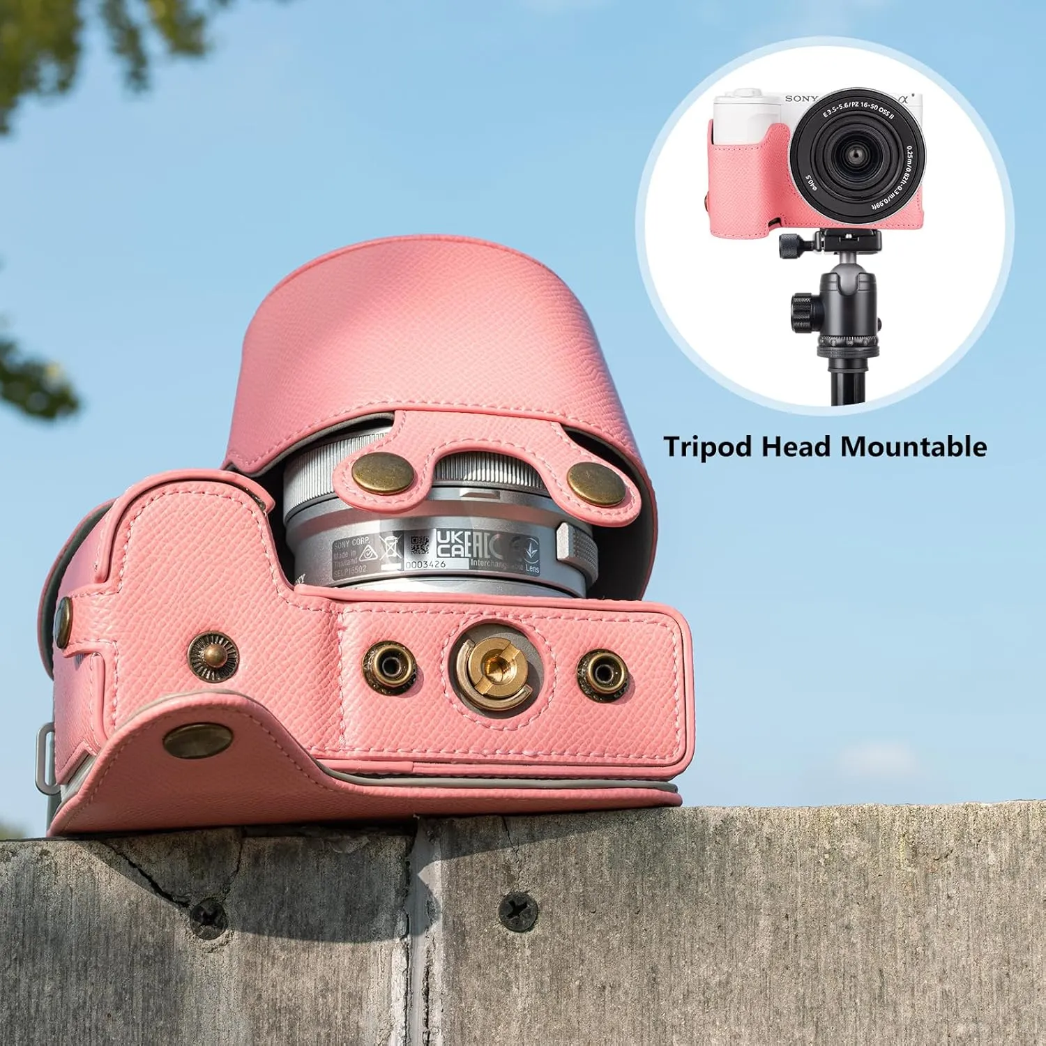 MUZIRI KINOKOO Camera Case for Sony ZV-E10 II, PU Leather Protective Case for Sony Alpha ZV-E10 II/ZVE10 II Camera with 16-50mm Lens - Removable Case with Shoulder Strap & Storage Pocket - Pink