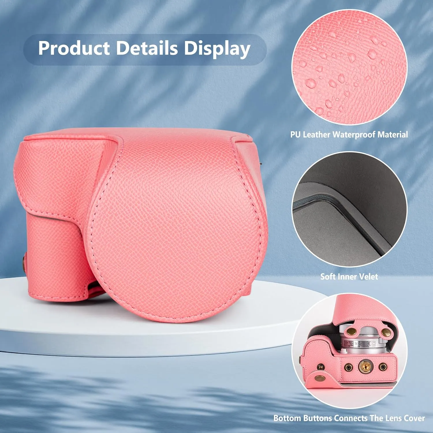 MUZIRI KINOKOO Camera Case for Sony ZV-E10 II, PU Leather Protective Case for Sony Alpha ZV-E10 II/ZVE10 II Camera with 16-50mm Lens - Removable Case with Shoulder Strap & Storage Pocket - Pink