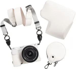 MUZIRI KINOKOO Camera Case for Sony ZV-E10 II, PU Leather Protective Case for Sony Alpha ZV-E10 II/ZVE10 II Camera with 16-50mm Lens - Removable Case with Shoulder Strap & Storage Pocket - White