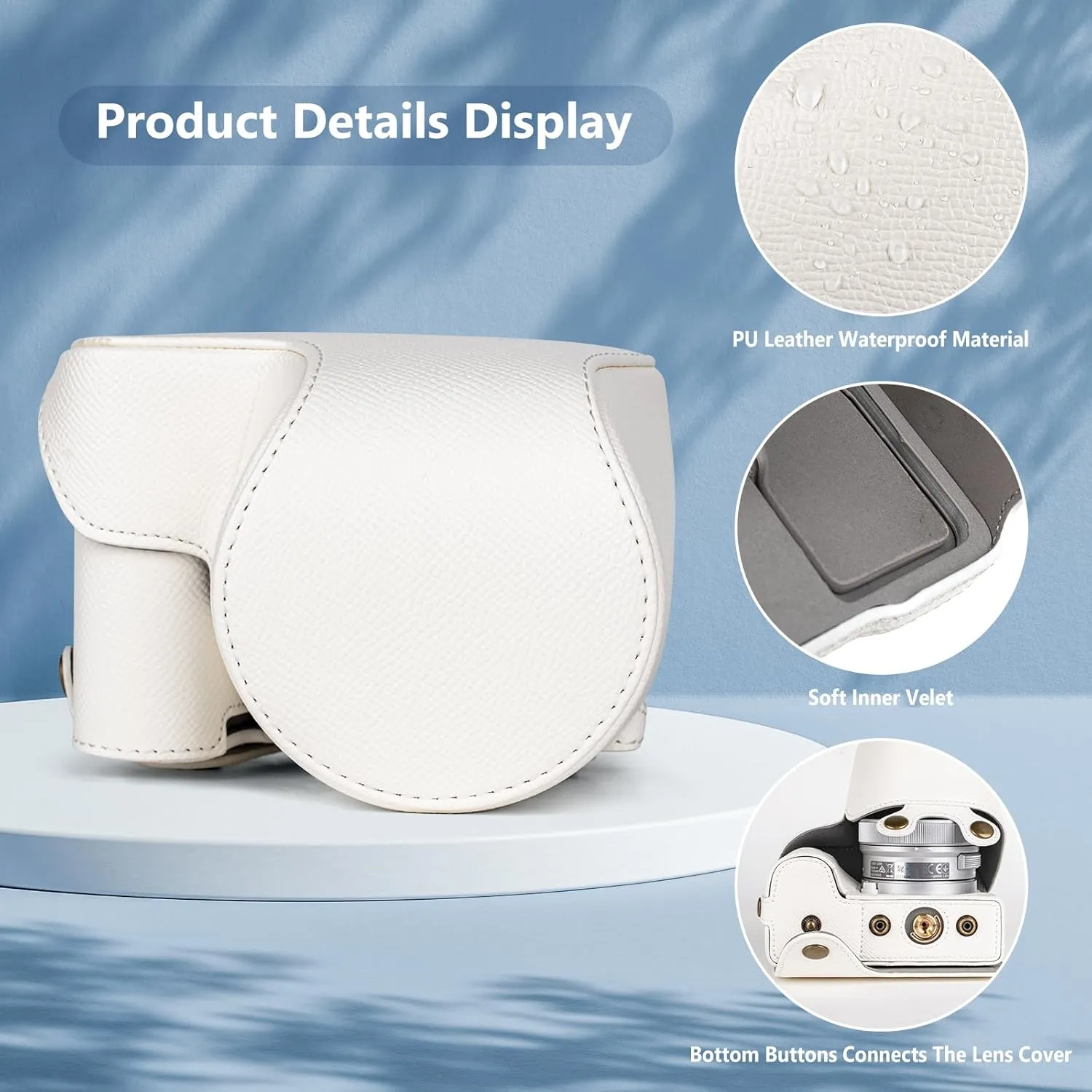 MUZIRI KINOKOO Camera Case for Sony ZV-E10 II, PU Leather Protective Case for Sony Alpha ZV-E10 II/ZVE10 II Camera with 16-50mm Lens - Removable Case with Shoulder Strap & Storage Pocket - White