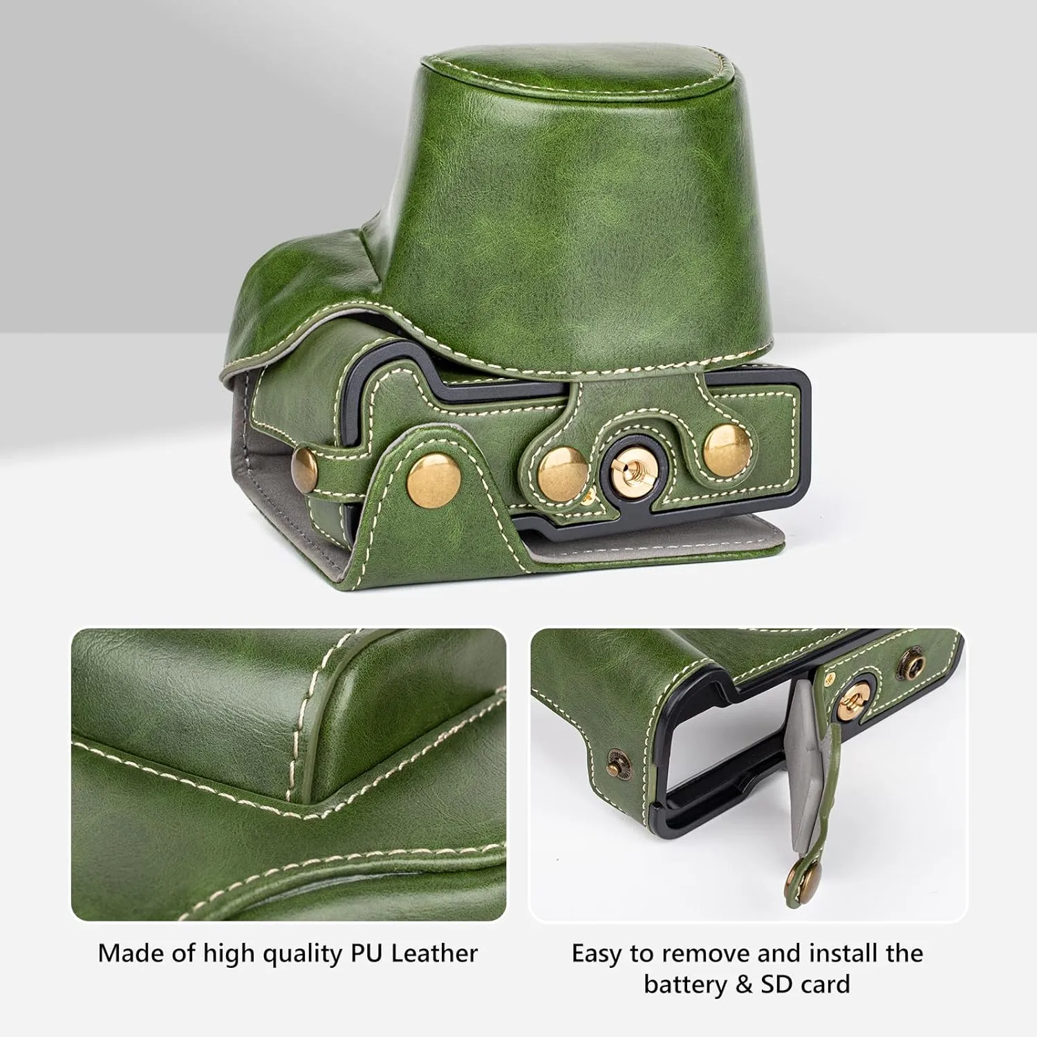 MUZIRI KINOKOO EOS R50 R100 Case, Retro PU Leather Protective Case for Canon EOS R50 R100 DSLR Camera - EOS R50 R100 Camera Case Bag with Bottom Opening & Shoulder Strap & Storage Pocket - Green