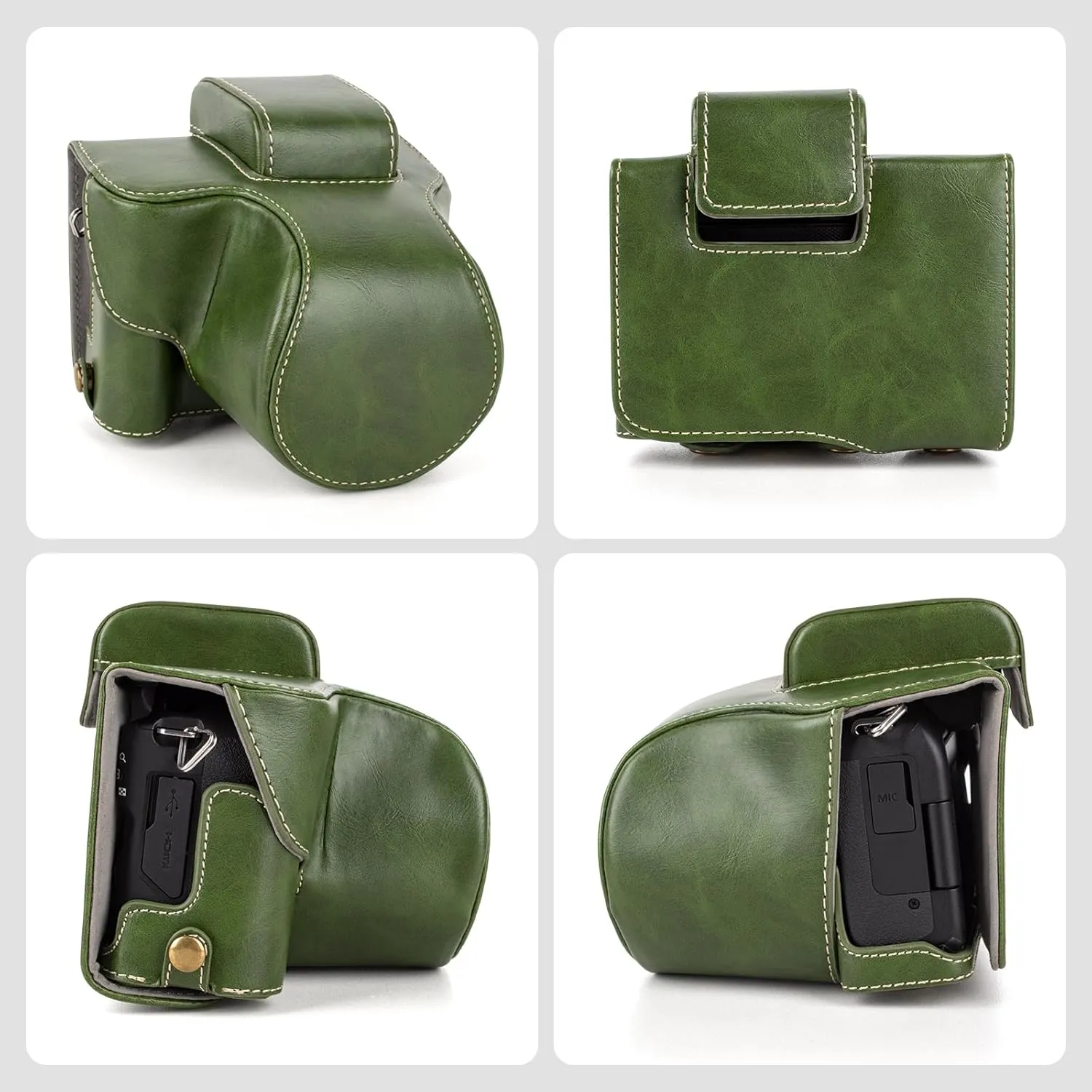 MUZIRI KINOKOO EOS R50 R100 Case, Retro PU Leather Protective Case for Canon EOS R50 R100 DSLR Camera - EOS R50 R100 Camera Case Bag with Bottom Opening & Shoulder Strap & Storage Pocket - Green