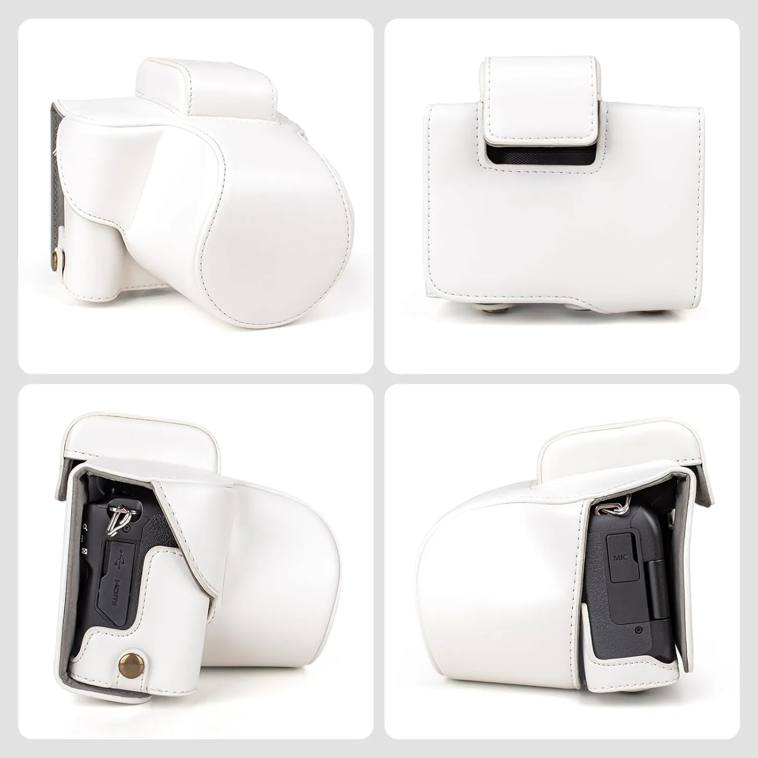 MUZIRI KINOKOO EOS R50 R100 Case, Retro PU Leather Protective Case for Canon EOS R50 R100 DSLR Camera - EOS R50 R100 Camera Case Bag with Bottom Opening & Shoulder Strap & Storage Pocket - White