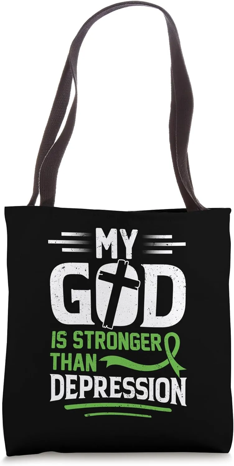 My God Is Stronger Than Depression Christian Mental Health Tote Bag