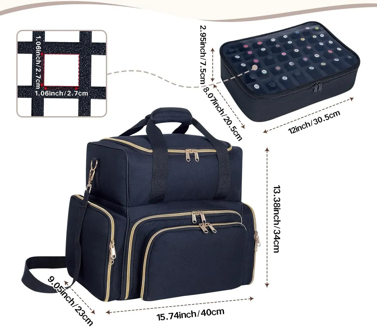 Nail Polish Organizer Case 80 Bottles(15ml/0.5fl.oz) Large Capacity Travel Storage Box with 2 Detachable Bags for Women's Nail Tools Essential Oils and Cosmetics Sets Black