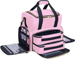 Nail Polish Organizer Case 80 Bottles(15ml/0.5fl.oz) Large Capacity Travel Storage Box with 2 Detachable Bags for Women's Nail Tools Essential Oils and Cosmetics Sets Pink