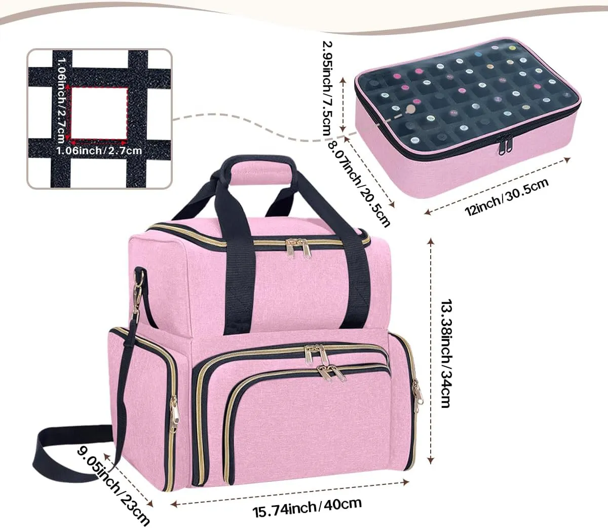 Nail Polish Organizer Case 80 Bottles(15ml/0.5fl.oz) Large Capacity Travel Storage Box with 2 Detachable Bags for Women's Nail Tools Essential Oils and Cosmetics Sets Pink