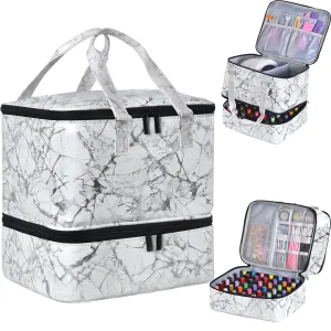 Nail Polish Organizer Case - Holds 42  Bottles (15ml/0.5 fl.oz) and 1 Nail Lamp, Upgraded Double-layer Nail Polish Carrying Case Nail Polish Storage Bag with Handles (White)