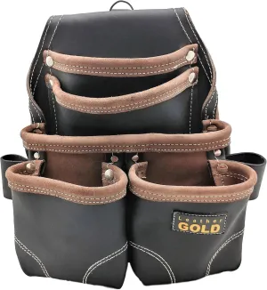Nail Pouch | Leather Tool Pouch 3150DP, 5 Pockets, Black, Oil-Tanned Leather, Heavy Duty Carpenter Tool Belt with Reinforced Seams and 2 Snap Loops