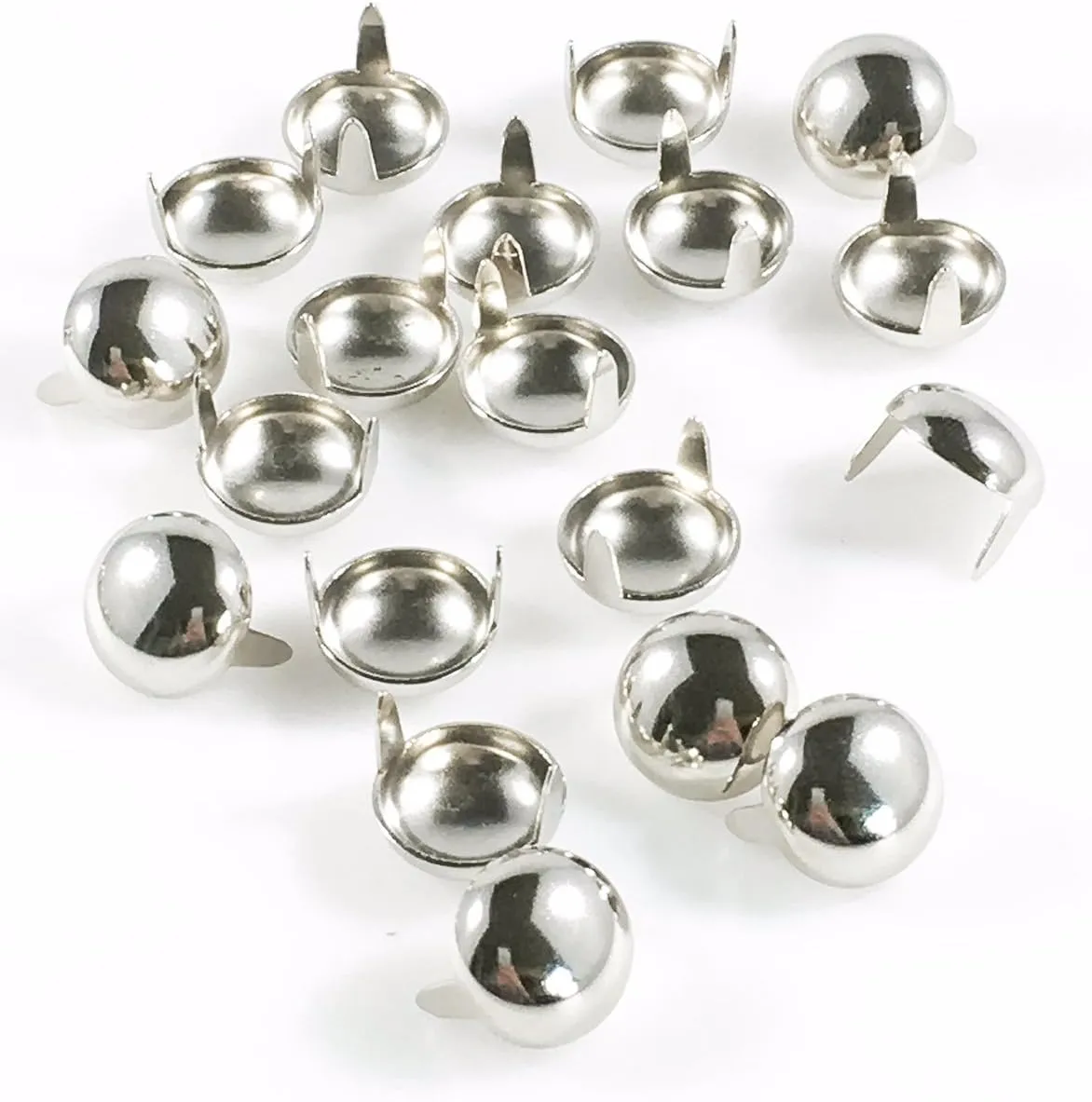 Nailheads Spots Studs 2 Prong 13MM (1/2") Round; Steel with Nickel Finish; 100 Pcs