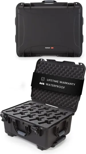 NANUK 950 Hard Case with Wheels and 15 UP Custom Foam Insert, IP67 Waterproof & Crushproof, Rugged Construction for Ultimate Protection, Made in North America – Black (22”.8 x 18.3” x 11.7”)