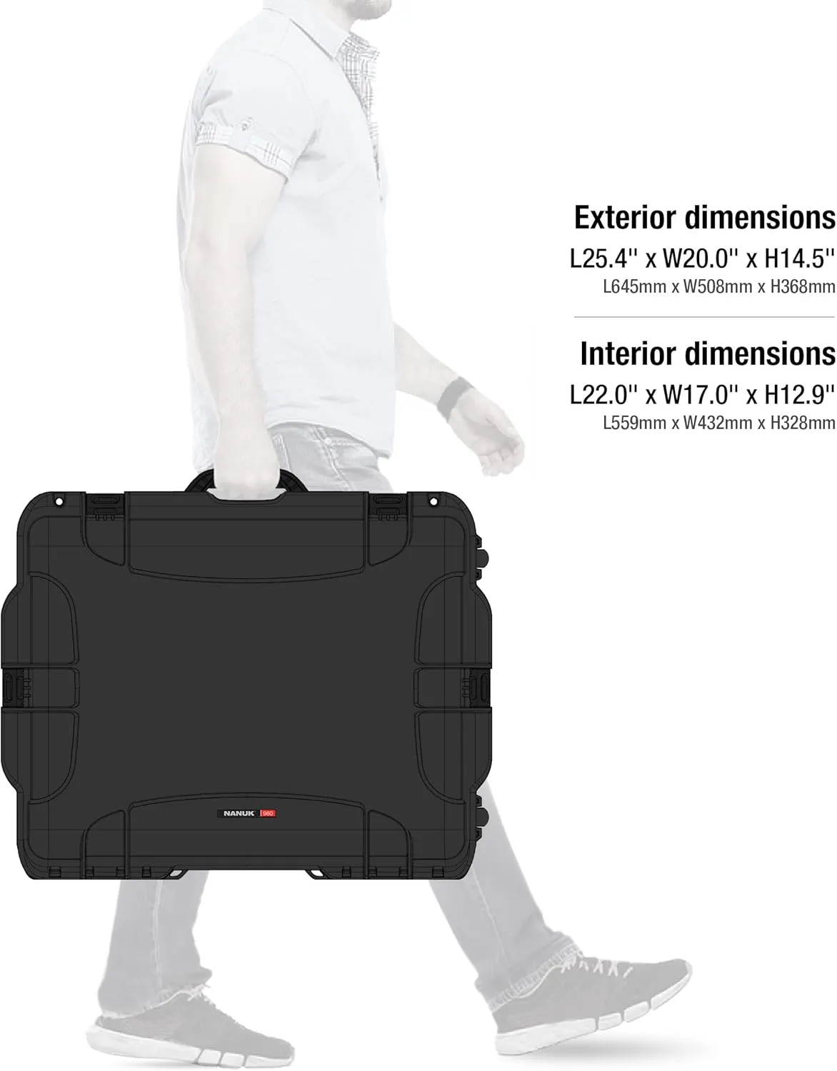 NANUK Wheeled Series 960 Lightweight NK-7 Resin Waterproof Case with Padded Divider, Black