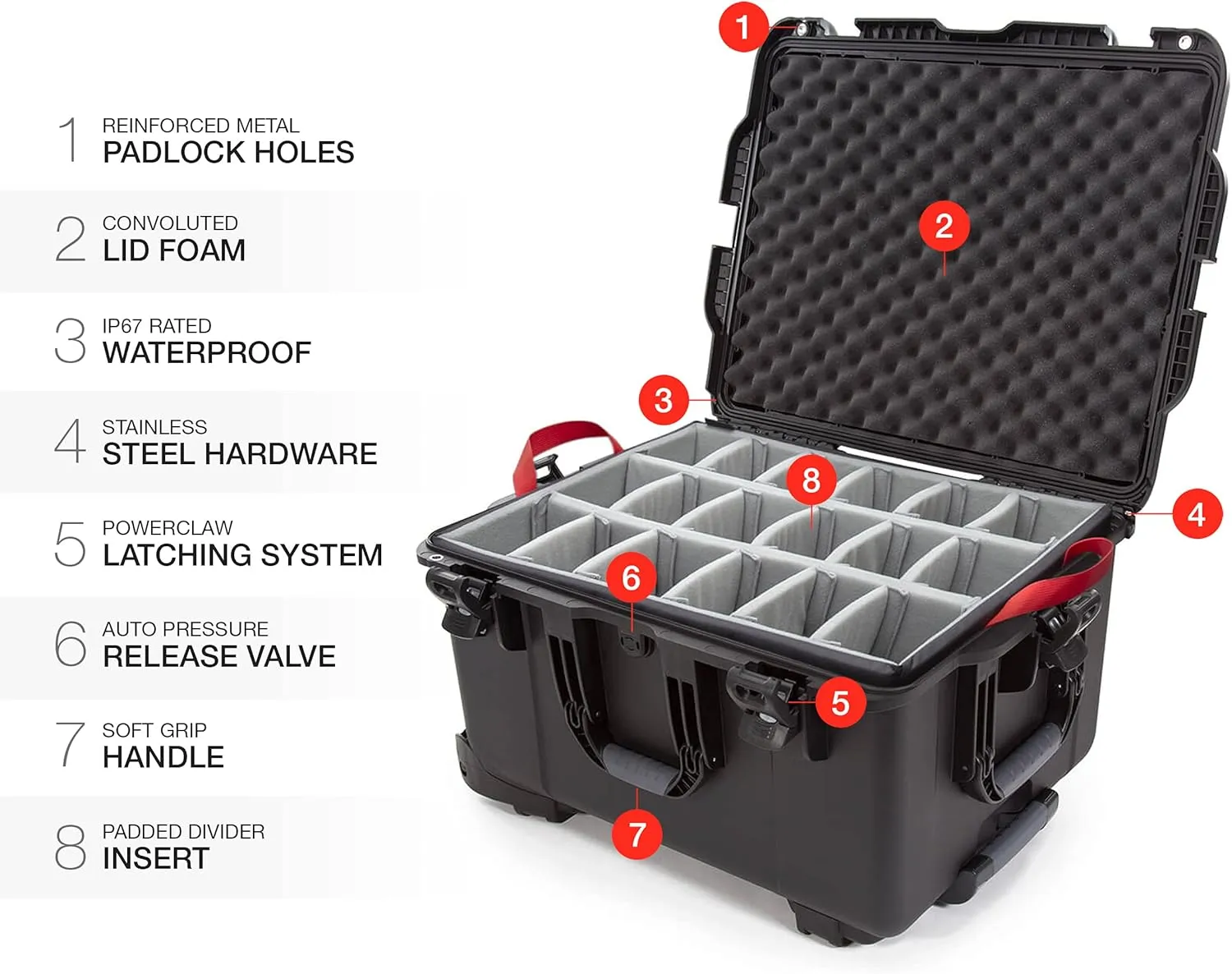 NANUK Wheeled Series 960 Lightweight NK-7 Resin Waterproof Case with Padded Divider, Black