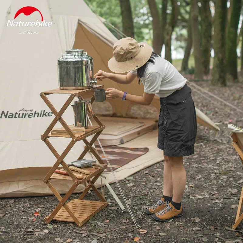 Naturehike Folding Storage Rack Outdoor Portable 3 to 4 Layer Shelf Wood Folding Table Camping Picnic BBQ Hiking Tableware Storage Nature Hike