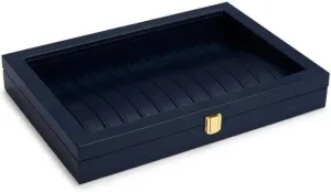 Necklace Organiser Blue Jewelry Organizer Tray Acrylic Lid Premium Leather Jewelry Box Transparent Lid Drawer Insert Jewelry Display Case Earring Jewellery Box Necklace Jewellery Box(Bl