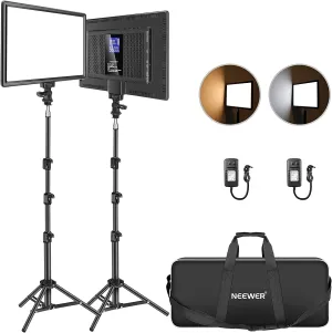 Neewer 13" Led Video Light Panel Kit, 2 Pack Dimmable Bi Color Soft Key Lighting with Tripod Stand, 8000mAh Battery, 3200~5600K CRI97  2400Lux for Game/Streaming/YouTube Recording/Studio Photography