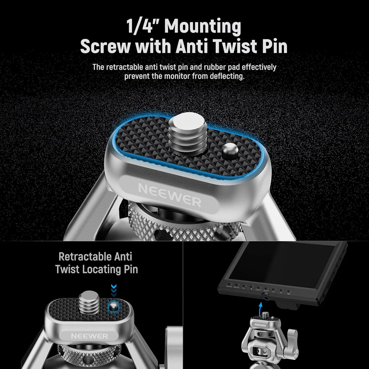 NEEWER Camera Monitor Mount with 3/8" Screw for ARRI, Field Monitor Holder with 1/4" Screw, Anti Twist Pin, 360° Rotation, 180° Tilt, Adjustable Damping, Compatible with SmallRig Camera Cage, MA018
