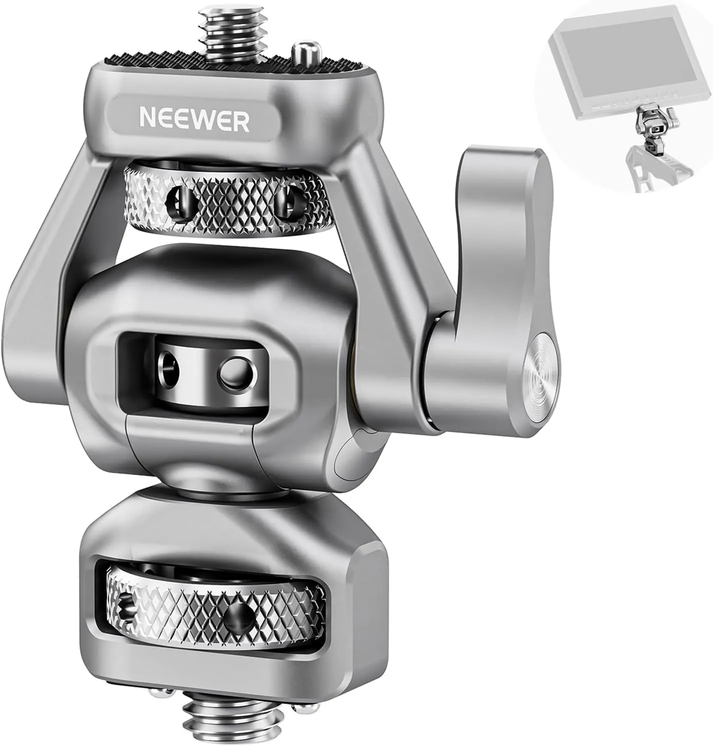 NEEWER Camera Monitor Mount with 3/8" Screw for ARRI, Field Monitor Holder with 1/4" Screw, Anti Twist Pin, 360° Rotation, 180° Tilt, Adjustable Damping, Compatible with SmallRig Camera Cage, MA018