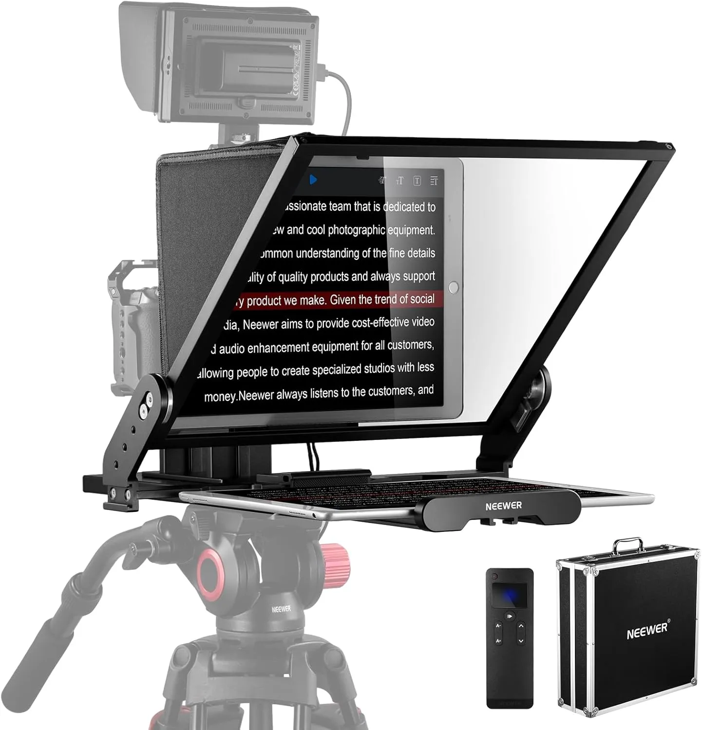 NEEWER Teleprompter X17 II with RT113 Remote/APP Control, 17" HD Beamsplitter All Metal Frame Upgraded Camera Mount QR Plate Compatible with Manfrotto 501PL iPad iPhone, Max Load 44.1Ib, Assembly Free