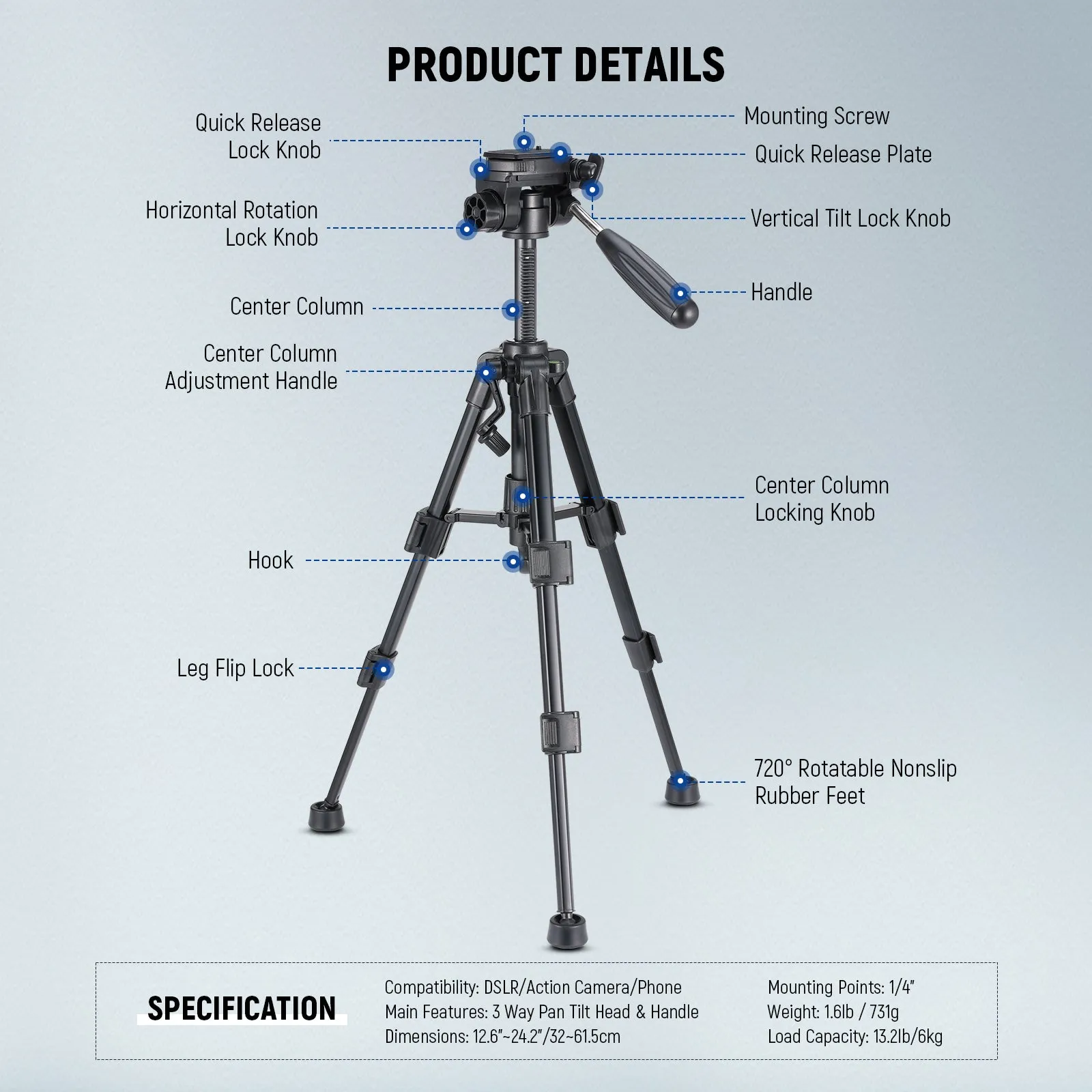 NEEWER TP02 Desktop Mini Tripod for Phone & Camera