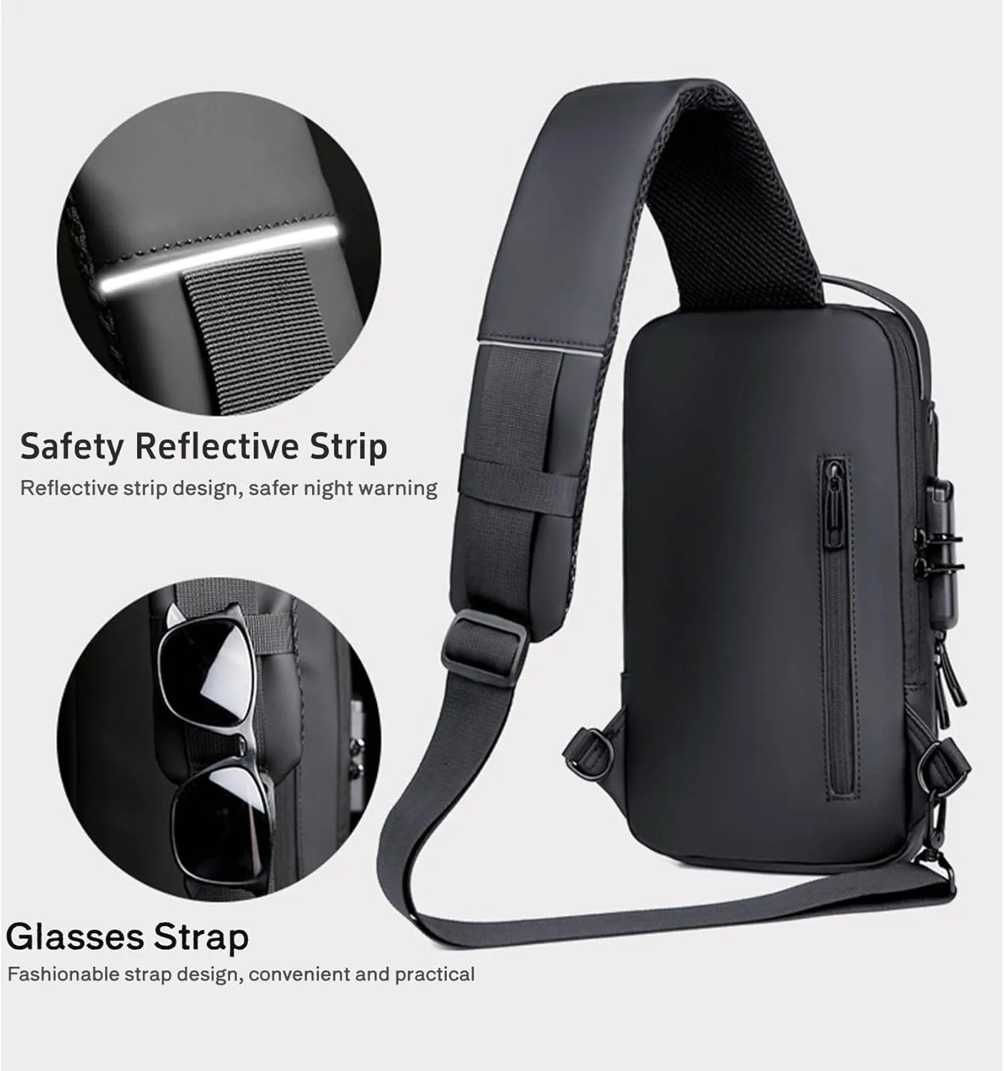 New Carbon Fiber Streamline Anti-Theft Sling Bag, USB Charging Waterproof Shoulder Backpacks, Sport Crossbody Bag (black gold)