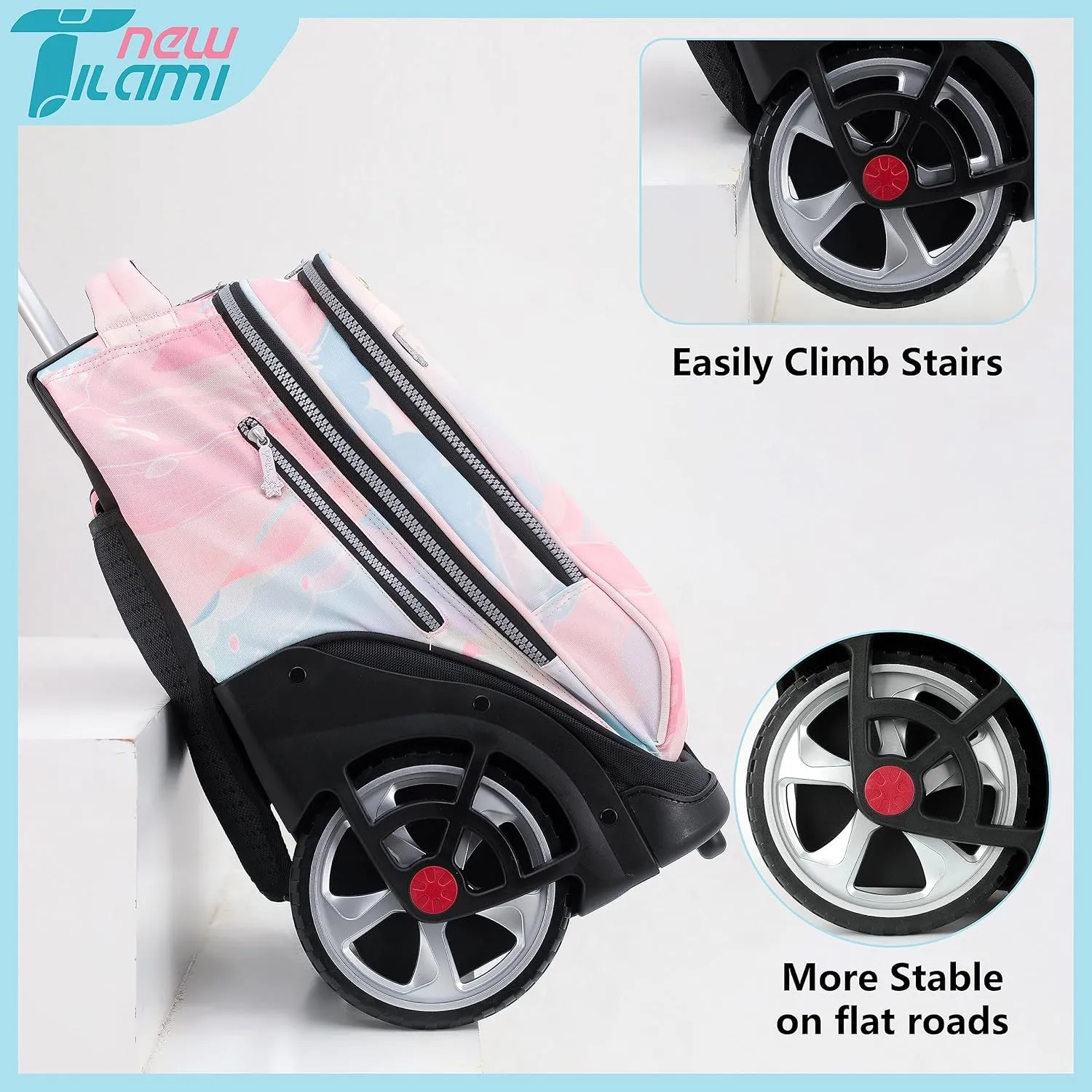 NEW TILAMI 19 Inch Wheeled Laptop Backpack with Lunch Bag Bookbag Roller Travel Bag College Women Men for School Travel, Pink
