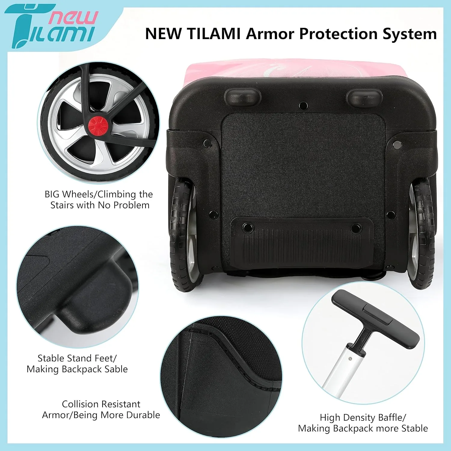 NEW TILAMI 19 Inch Wheeled Laptop Backpack with Lunch Bag Bookbag Roller Travel Bag College Women Men for School Travel, Pink