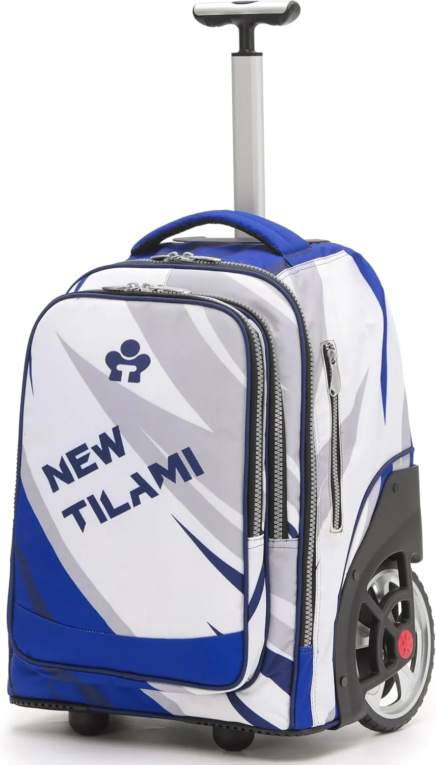 NEW TILAMI 20" Rolling Backpack for Teens Adults, Climbing Stairs Waterproof Backpack with Wheels for School Business Trave Camping with Laptop Compartment, Fit 17 Inch Laptop, Blue White
