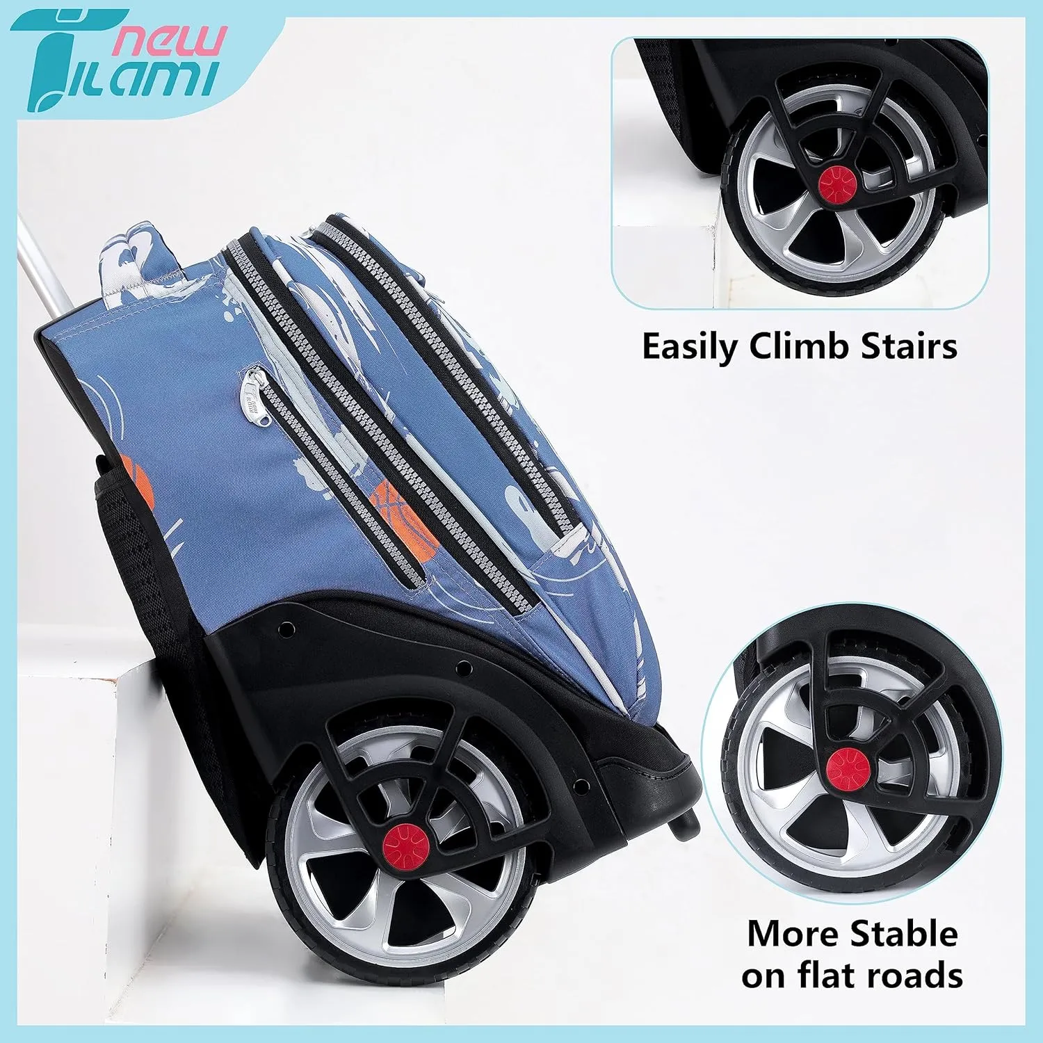 NEW TILAMI Rolling Backpack 19 inch with Lunch Bag Teens Cute Wheeled Computer Laptop Backpack Bookbag Roller Travel Bag College, Street Basketball