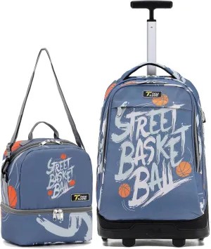 NEW TILAMI Rolling Backpack 19 inch with Lunch Bag Teens Cute Wheeled Computer Laptop Backpack Bookbag Roller Travel Bag College, Street Basketball