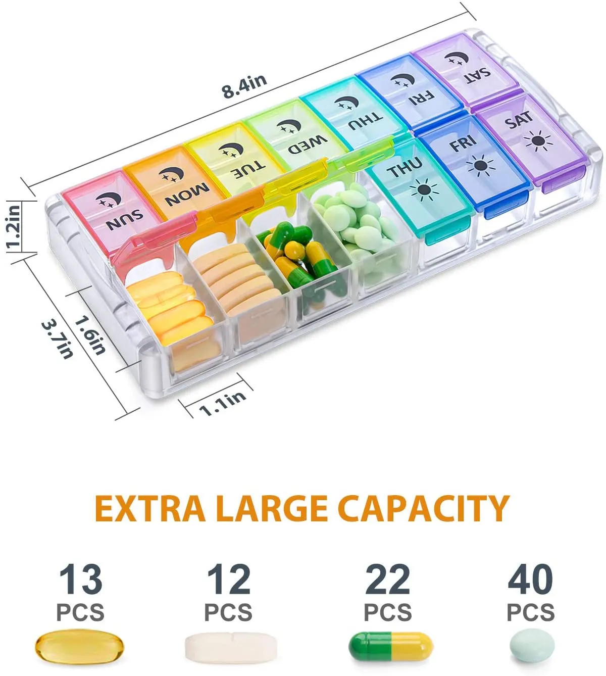 New Weekly Pill Organizer 2 Times a Day Extra Large 7 Day Easy Fill 2020 Upgrade Version Fullicon AM PM Pill Box XL Large Daily Pill Cases Medicine Box - Rainbow! Retails $40 