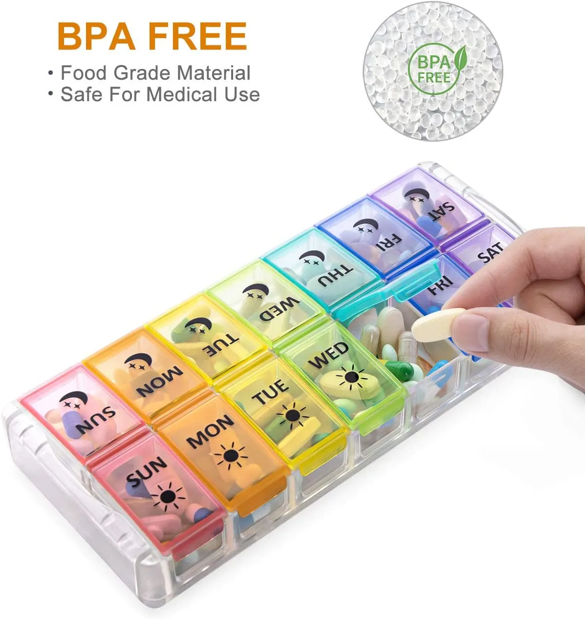 New Weekly Pill Organizer 2 Times a Day Extra Large 7 Day Easy Fill 2020 Upgrade Version Fullicon AM PM Pill Box XL Large Daily Pill Cases Medicine Box - Rainbow! Retails $40 