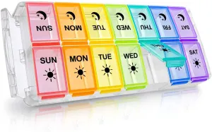 New Weekly Pill Organizer 2 Times a Day Extra Large 7 Day Easy Fill 2020 Upgrade Version Fullicon AM PM Pill Box XL Large Daily Pill Cases Medicine Box - Rainbow! Retails $40 