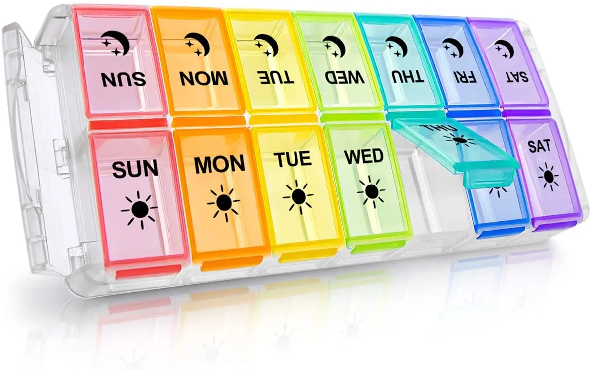 New Weekly Pill Organizer 2 Times a Day Extra Large 7 Day Easy Fill 2020 Upgrade Version Fullicon AM PM Pill Box XL Large Daily Pill Cases Medicine Box - Rainbow! Retails $40 