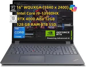 NewLenovo ThinkPad P16 Gen 2 Mobile Workstation (16" WQUXGA 4K  (3840 x 2400), Intel Core i9-13980HX 24Core, 128GB RAM 8TB SSD, RTX 4000 Ada) Laptop for Engineer Designer Architect, AI PC Win 11 Pro