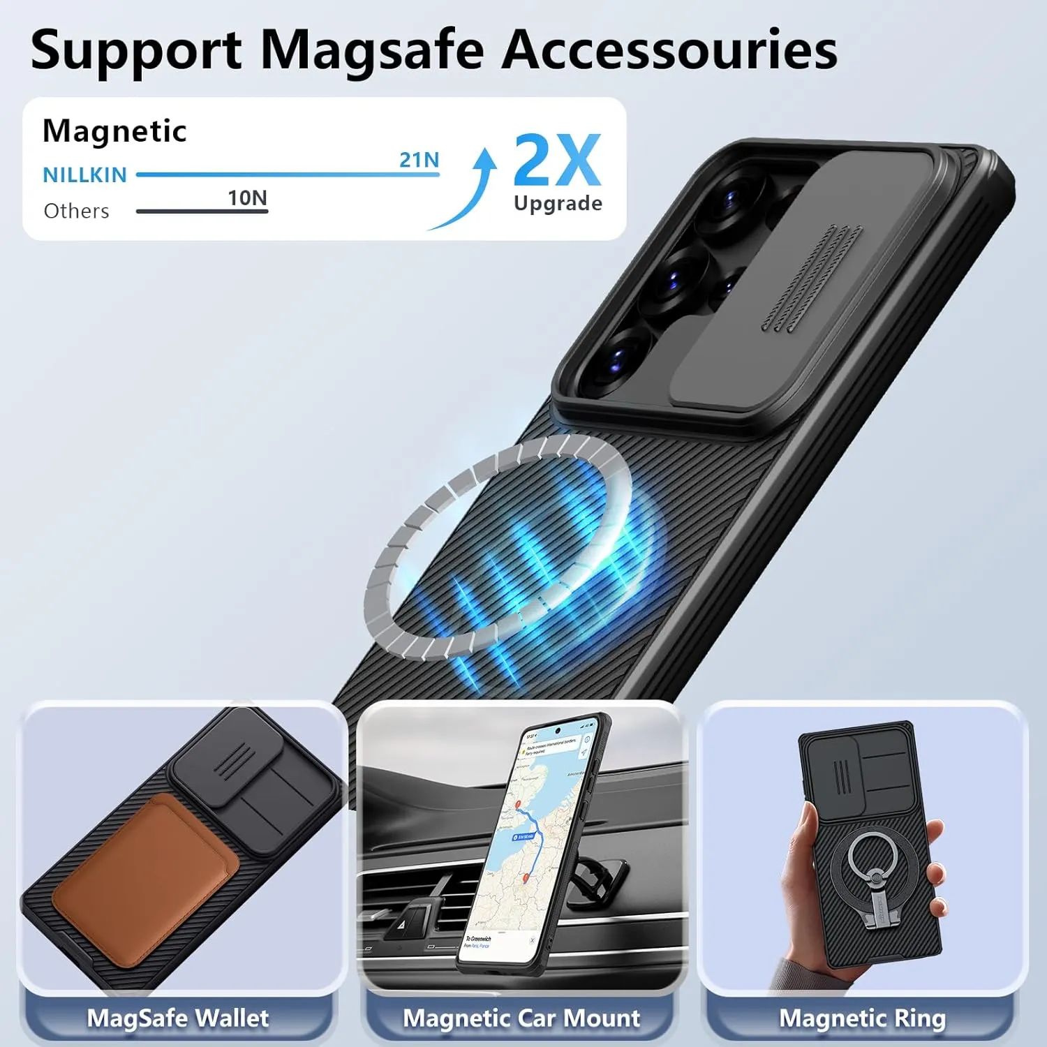 Nillkin for Samsung Galaxy S25 Ultra Case Magsafe with Camera Cover, Thin Slim Fit & Military Drop Protection & Lanyard Design & Non-Slip Magnetic Phone Case for Samsung S25 Ultra 5G 6.9 Inch, Black
