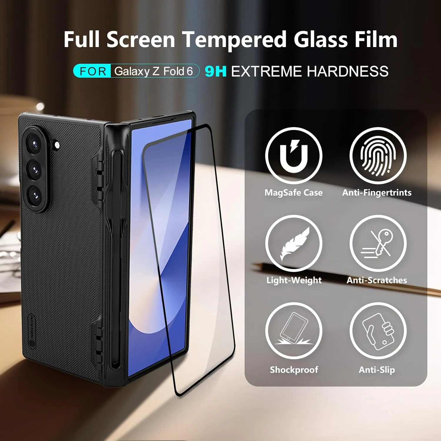 Nillkin for Samsung Galaxy Z Fold 6 Case with S Pen Holder, [Compatible with MagSafe][Hinge Protection] HD Screen Protector Slim Protective Phone Case - Black