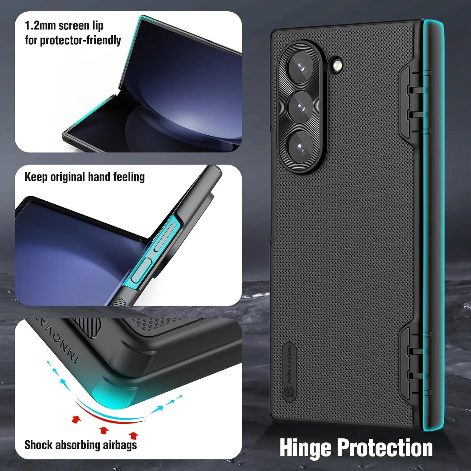 Nillkin for Samsung Galaxy Z Fold 6 Magnetic Case with Screen Protector, [Compatible with MagSafe][Hinge Protection] Frosted Texture Slim Fit Protective Phone Case for Galaxy Z Fold 6 Case Black