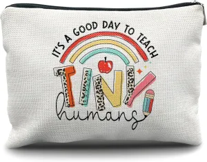 Nogrit Teacher Appreciation Gifts Makeup Cosmetic Bag,It's a Good Day to Teach Tiny Humans Teacher Leopard Makeup Travel Toiletry Bag,Back to School Gifts for Teachers Gifts for teacher pencil pouch