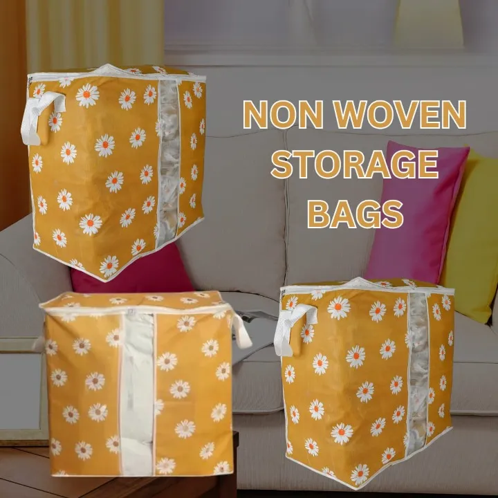 Non Woven Printed Storage bag | Cloth Organizer (Mustard/Blue)