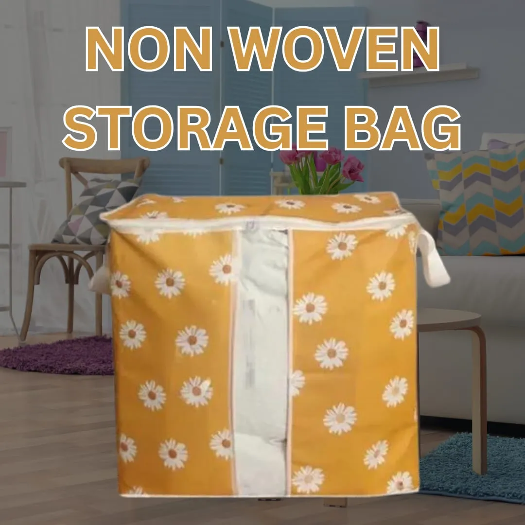 Non Woven Printed Storage bag | Cloth Organizer (Mustard/Blue)