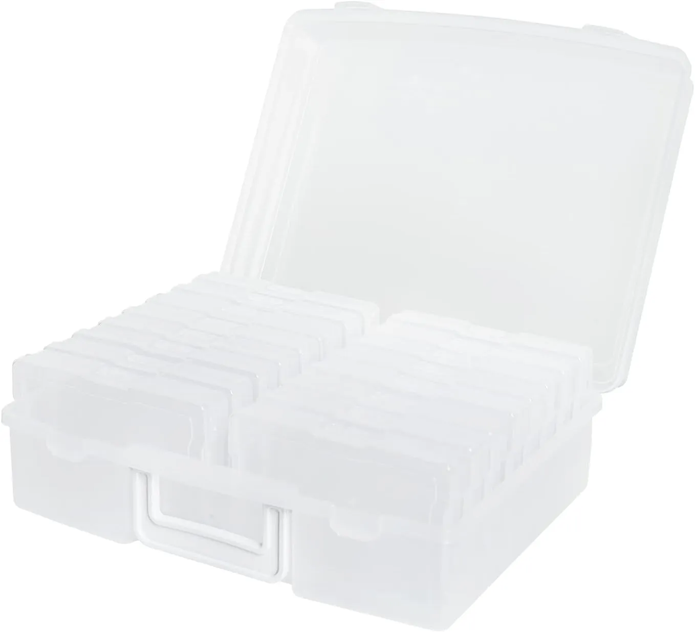 novelinks Transparent 4" x 6" Photo Cases and Clear Craft Keeper with Handle - 16 Inner Cases Plastic Storage Container Box (Clear)