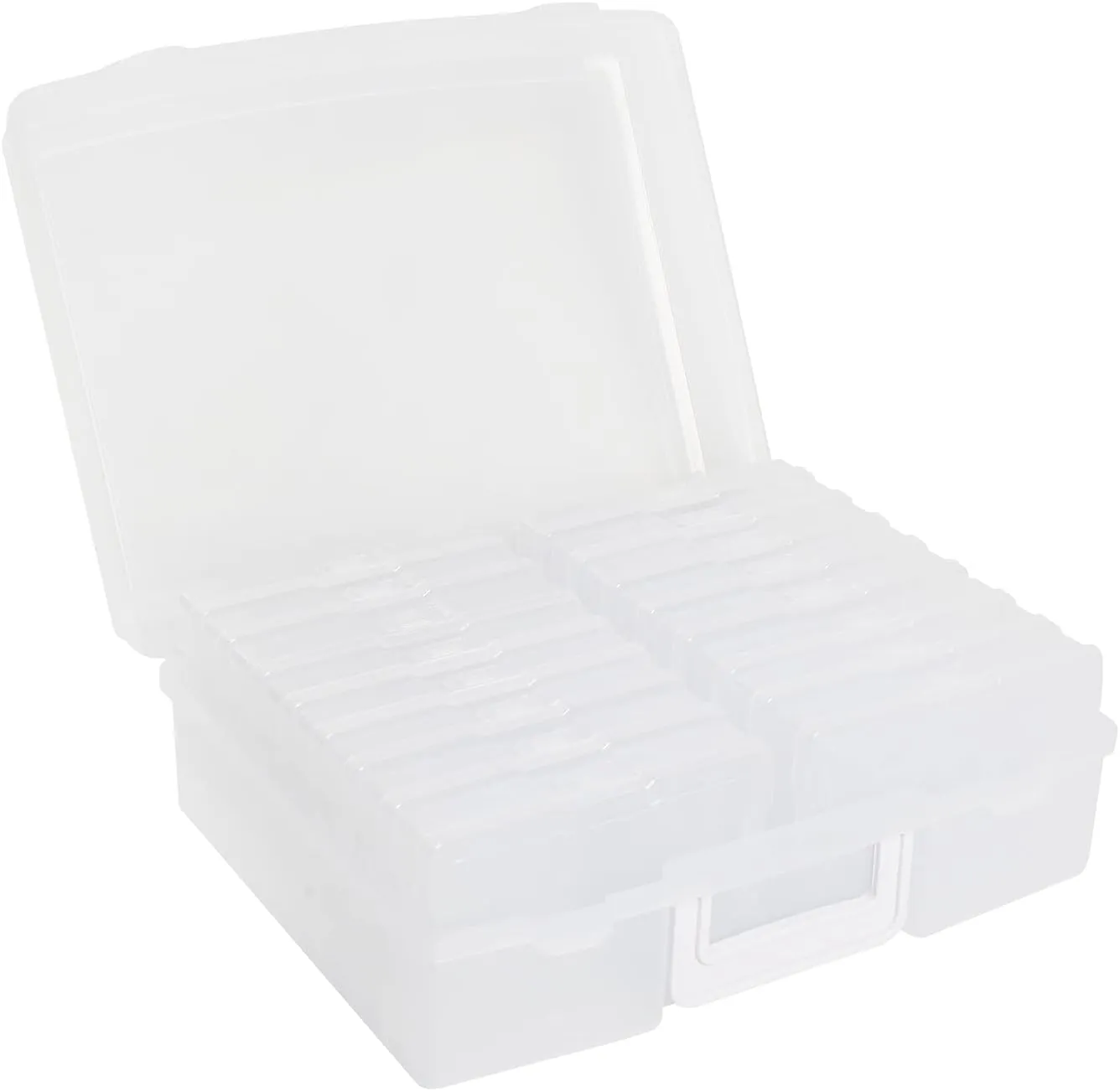 novelinks Transparent 4" x 6" Photo Cases and Clear Craft Keeper with Handle - 16 Inner Cases Plastic Storage Container Box (Clear)