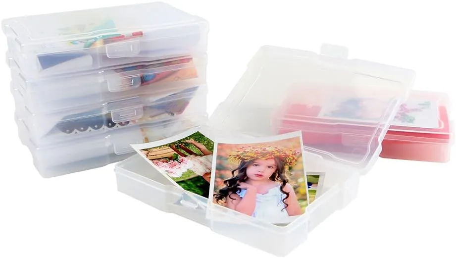 novelinks Transparent 4" x 6" Photo Cases and Clear Craft Keeper with Handle - 16 Inner Cases Plastic Storage Container Box (Clear)